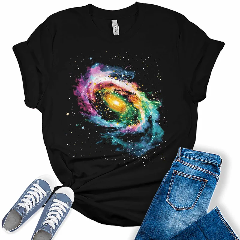 Womens Galaxy Outer Space Trendy Graphic Tees Mesh Fabric Canvas Fabric Denim Fabric