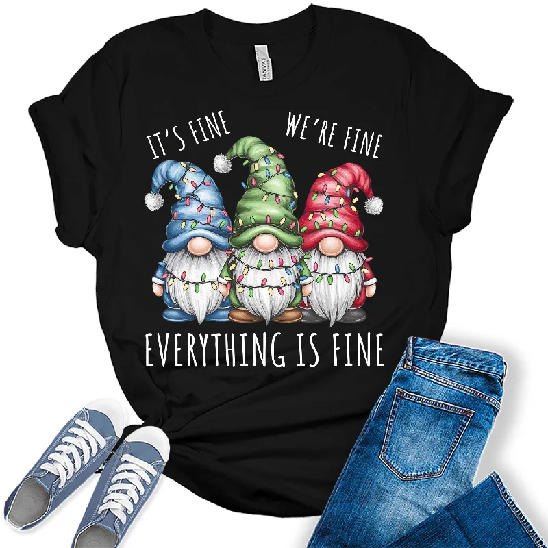 Women's I'm Fine We're Fine Everything Is Fine Christmas Gnomes Graphic Tees Wool Fabric Cashmere Fabric Tweed Fabric