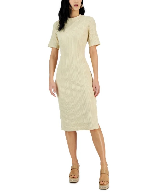 Women's Ribbed-Knit Midi Dress Trendy Square Neck Midi Dress