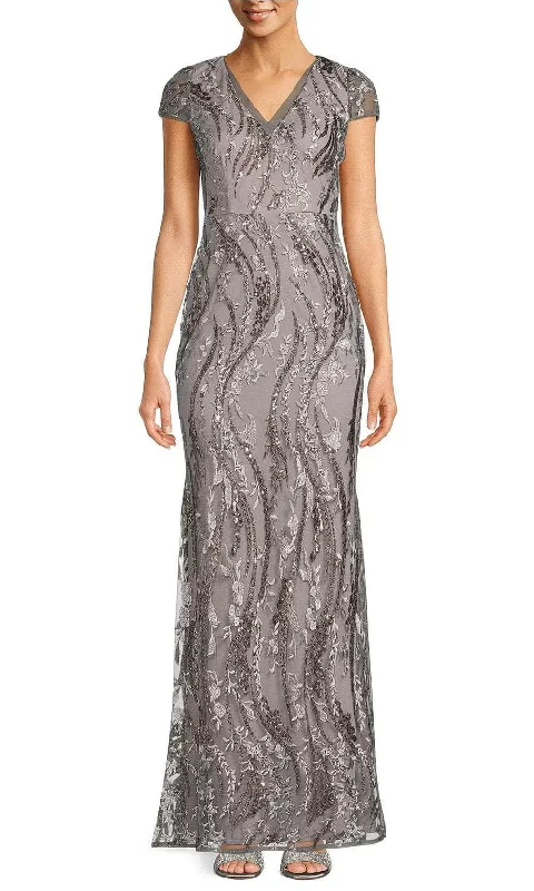 Adrianna Papell AP1E210106 - V Neck Sequin Embroidery Gown