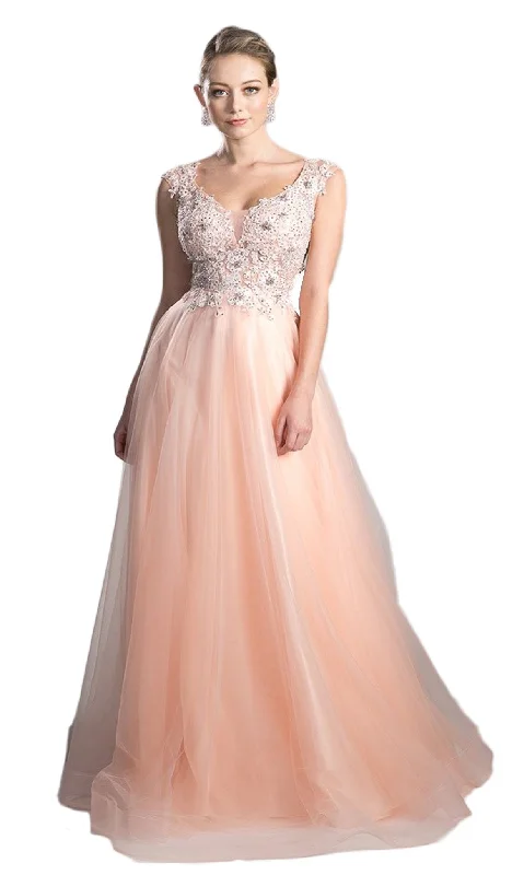Cinderella Divine - KV1015 Embellished oop Neck A-line Dress