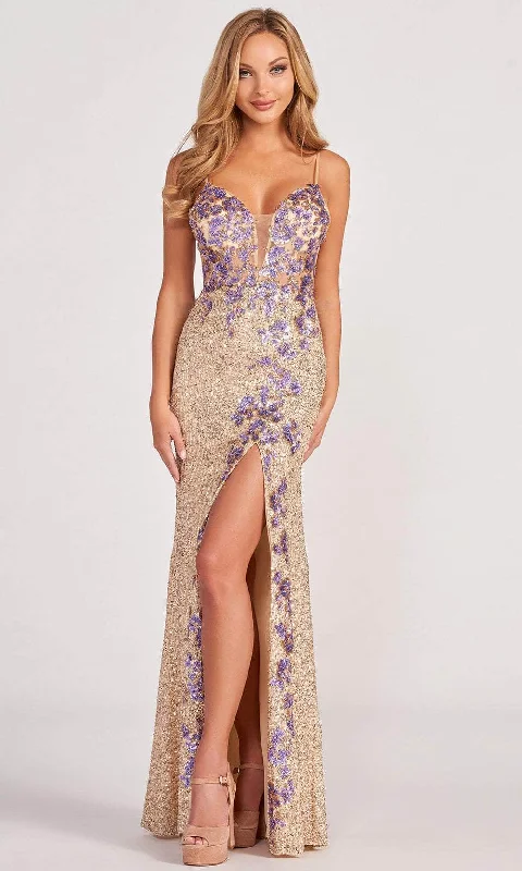 Colette By Daphne CL2049 - Sequined High Slit Shiny Dress