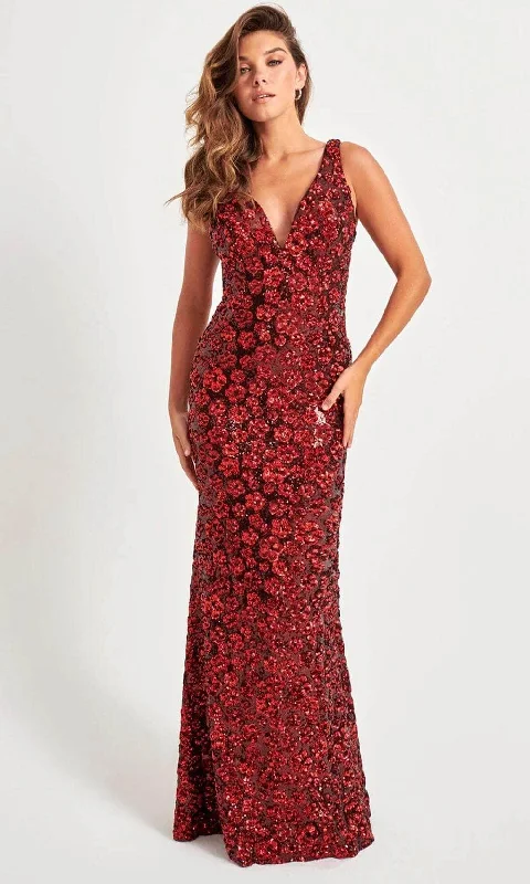 Faviana 11038 - Illusion Side V-Neck Prom Gown