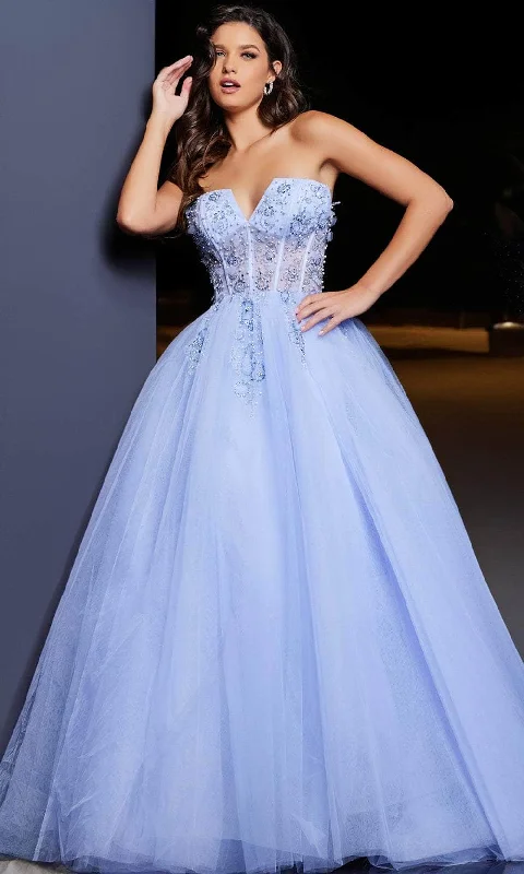 Jovani 37460 - V-Neck Appliqued Ball Gown