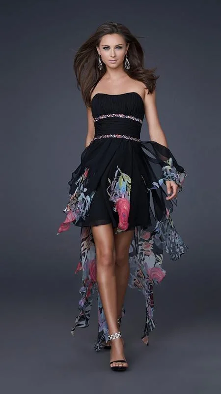 La Femme - Strapless Ruched A-Line High Low Dress 16289