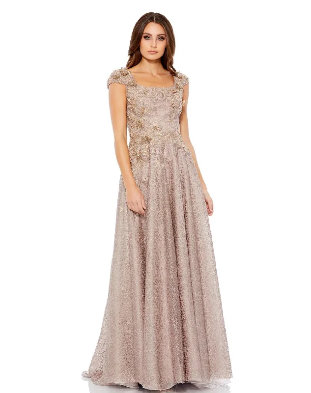 Mac Duggal 11188 Long Embellished Cap Sleeve Square Neck A Line Dress