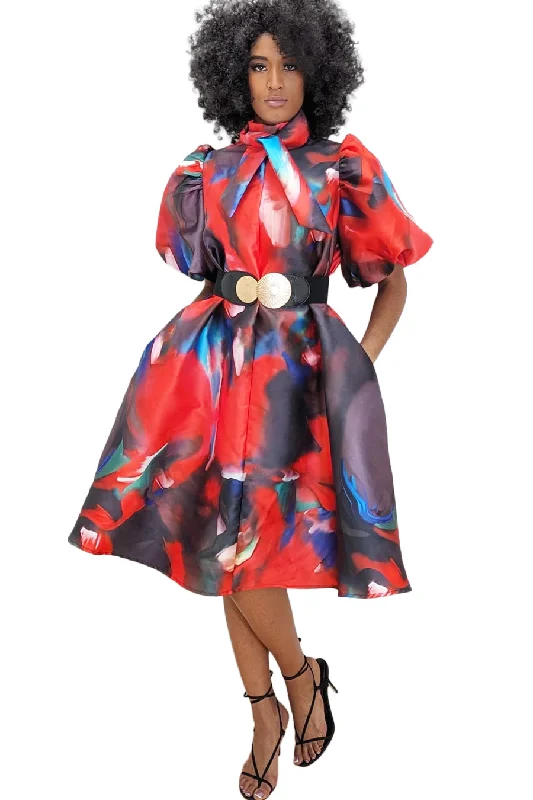 Short Puff Sleeve Knee Length Dress
