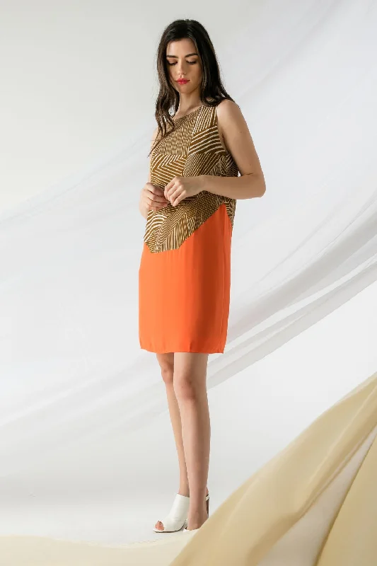 Short Striped Solid Bottom Panel Dress
