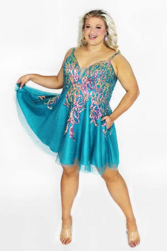 Sydneys Closet SC8134 Homecoming Short Glitter Plus Size Dress