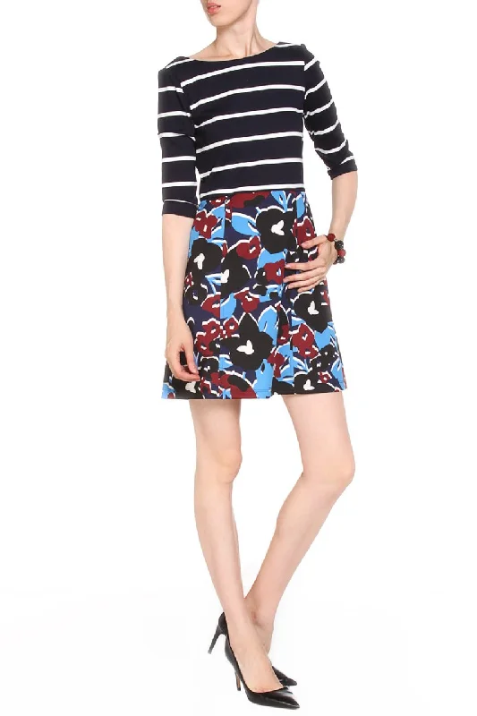 Taylor - Quarter Sleeve Stripe Bodice Print Dress 5961MSC