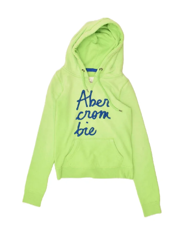 ABERCROMBIE & FITCH Womens Graphic Hoodie Jumper UK 6 XS Green Cotton Hoodie with Ribbed Hem Stretchable Secure