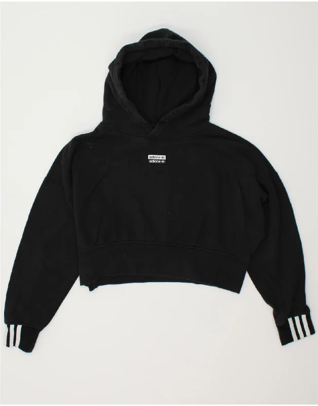 ADIDAS Womens Crop Hoodie Jumper UK 10 Small Black Cotton Hoodie with Front Slit Layering Stylish ADIDAS Womens Crop Hoodie Jumper UK 10 Small Black Cotton Hoodie with Front Slit Layering Stylish