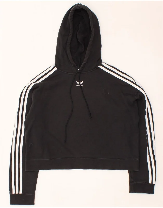 ADIDAS Womens Crop Hoodie Jumper UK 10 Small Black Cotton Hoodie with Relaxed Fit Easy Casual