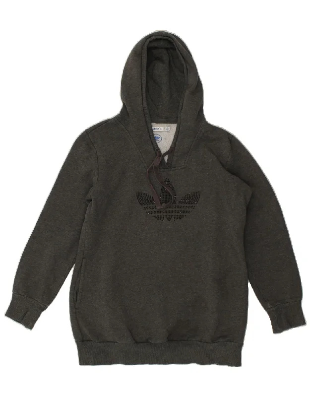 ADIDAS Womens Graphic Hoodie Jumper EU 40 Medium Grey Cotton Hoodie with Elastic Waist Stretchable Comfortable