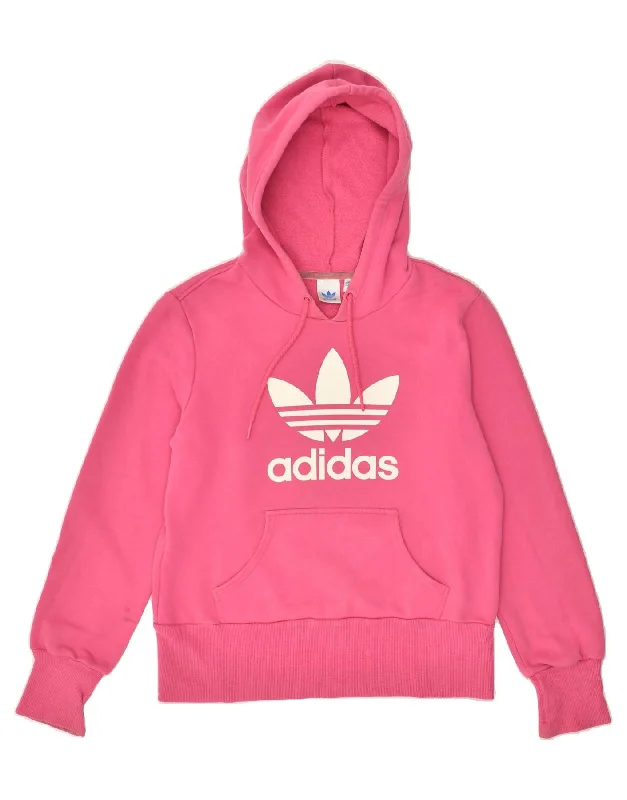 ADIDAS Womens Graphic Hoodie Jumper IT 42 Medium Pink Cotton Hoodie with Pocket Utility Practical