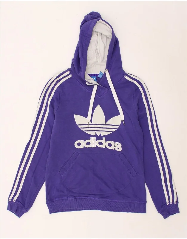 ADIDAS Womens Graphic Hoodie Jumper UK 10 Small  Purple Cotton Cotton Hoodie Fleece Lining Warmth