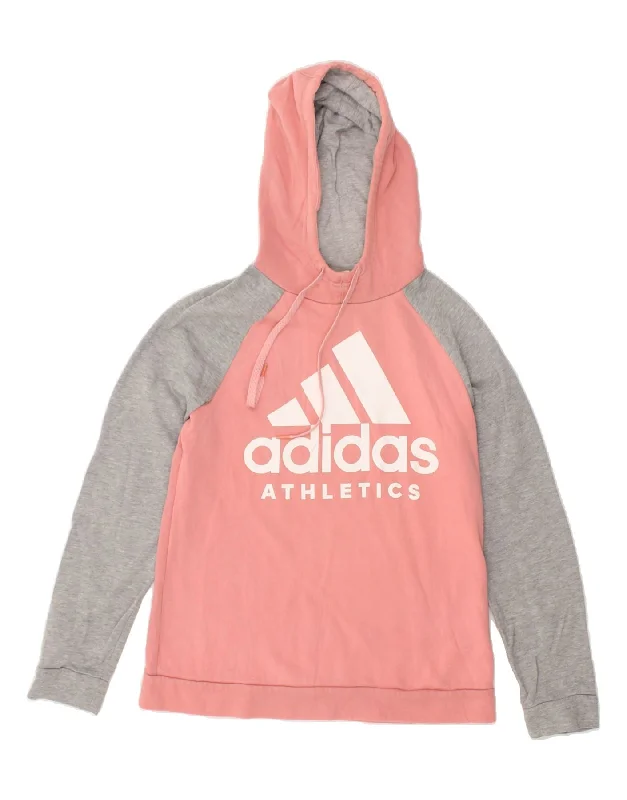 ADIDAS Womens Graphic Hoodie Jumper UK 12/14 Medium Pink Colourblock Hoodie with Camouflage Military Edgy