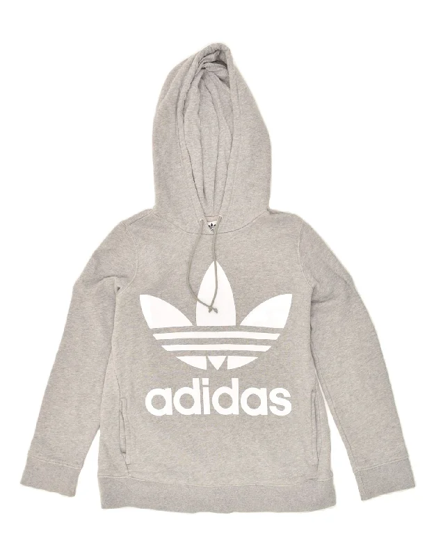 ADIDAS Womens Graphic Hoodie Jumper UK 12 Medium Grey Cotton Hoodie with Half-Zip Sporty Casual