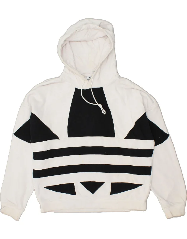 ADIDAS Womens Graphic Hoodie Jumper UK 14 Large  White Cotton Hoodie with Batwing Sleeves Loose Dramatic