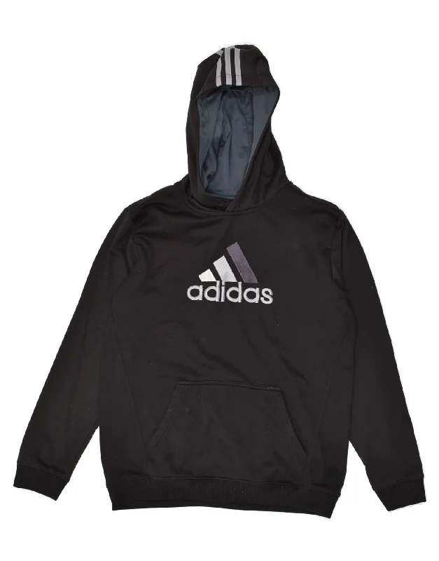 ADIDAS Womens Graphic Hoodie Jumper UK 18 XL Black Polyester Hoodie with Hem Embroidery Detailed Premium