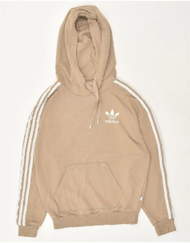 ADIDAS Womens Graphic Hoodie Jumper UK 6 XS Beige Cotton Hoodie with Camouflage Military Edgy