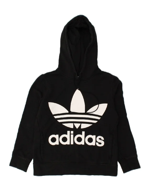 ADIDAS Womens Graphic Hoodie Jumper UK 6 XS Black Cotton Hoodie with V-Neck Classic Versatile