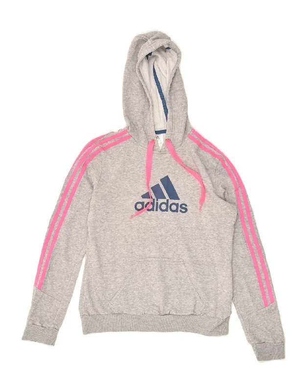 ADIDAS Womens Graphic Hoodie Jumper UK 8/10 Small Grey Cotton Hoodie with Elastic Waist Stretchable Comfortable