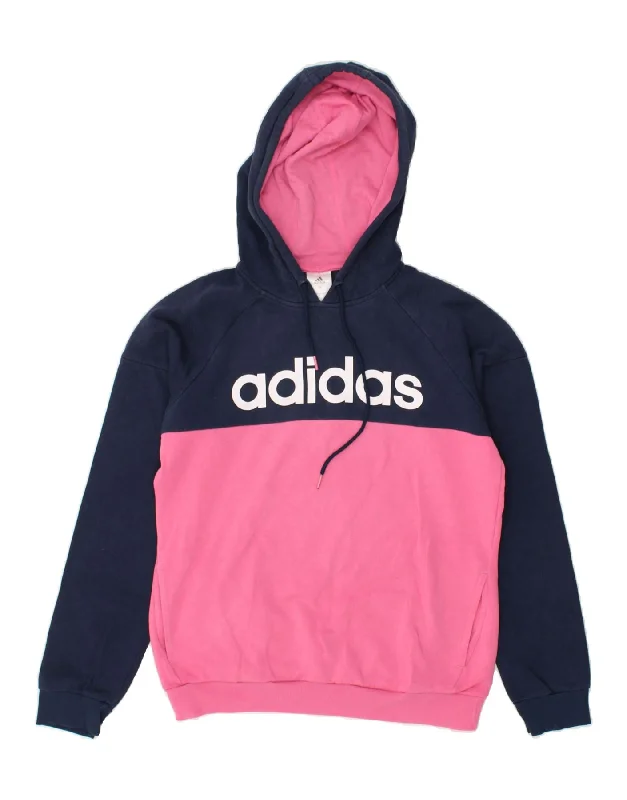 ADIDAS Womens Graphic Hoodie Jumper UK 8/10 Small Pink Colourblock Hoodie with Hem Contrast Bold Stylish