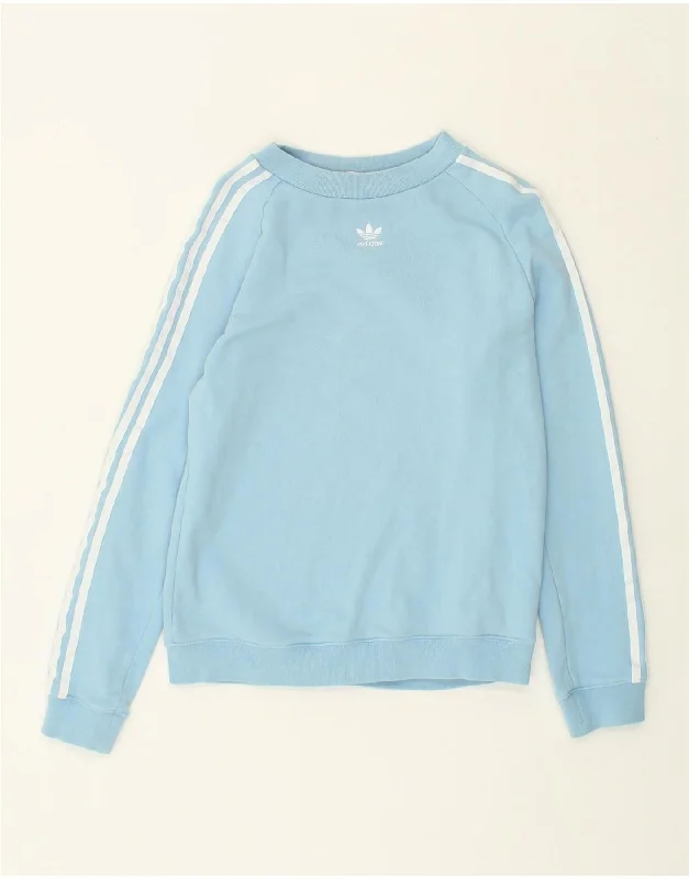 ADIDAS Womens Graphic Sweatshirt Jumper UK 12 Medium  Blue Cotton Hoodie with Reflective Safety Nightwear