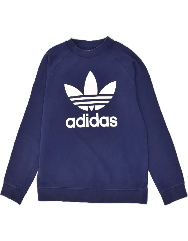 ADIDAS Womens Graphic Sweatshirt Jumper UK 16 Large Navy Blue Cotton Cotton Hoodie Fleece Lining Warmth