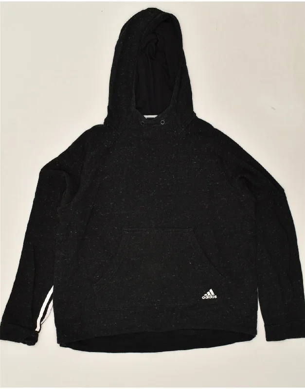 ADIDAS Womens Hoodie Jumper UK 16/18 Large Black Flecked Cotton Hoodie with Relaxed Fit Easy Casual