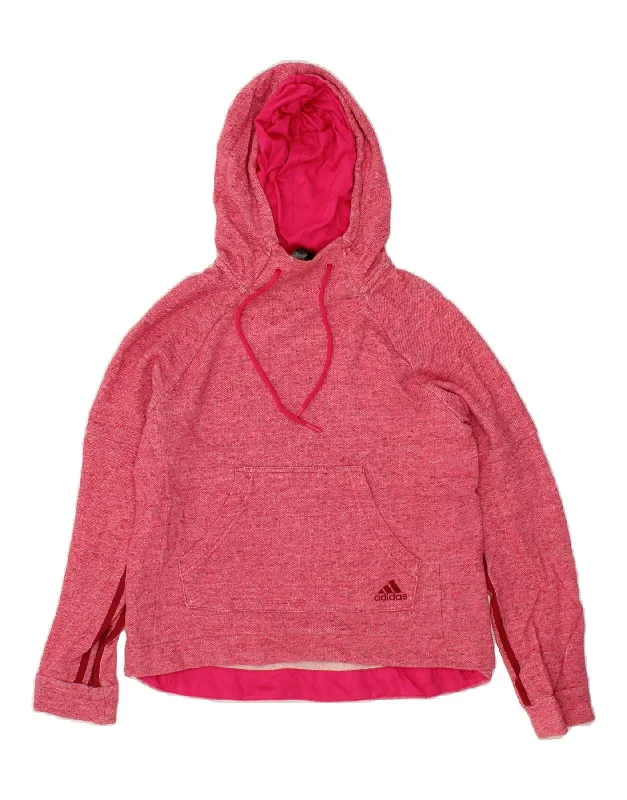 ADIDAS Womens Hoodie Jumper UK 8/10 Small Pink Flecked Polyester Hoodie with Slit Hem Functional Movement