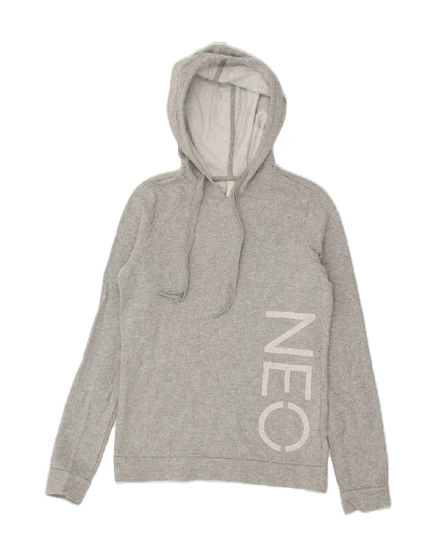 ADIDAS Womens Neo Graphic Hoodie Jumper UK 10 Small Grey Cotton Hoodie with Strings Custom Fit Adjustable