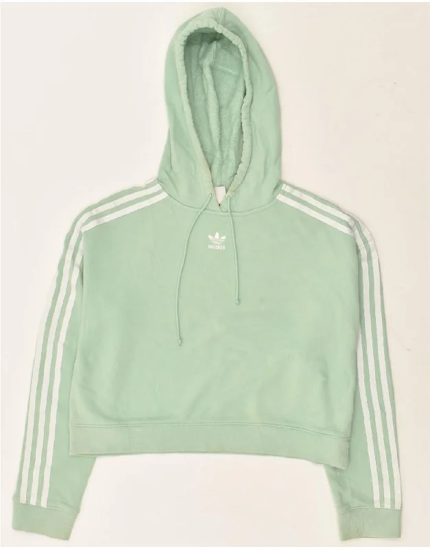 ADIDAS Womens Oversized Crop Hoodie Jumper UK 8 Small Green Cotton Hoodie with Emblem Brand Identity