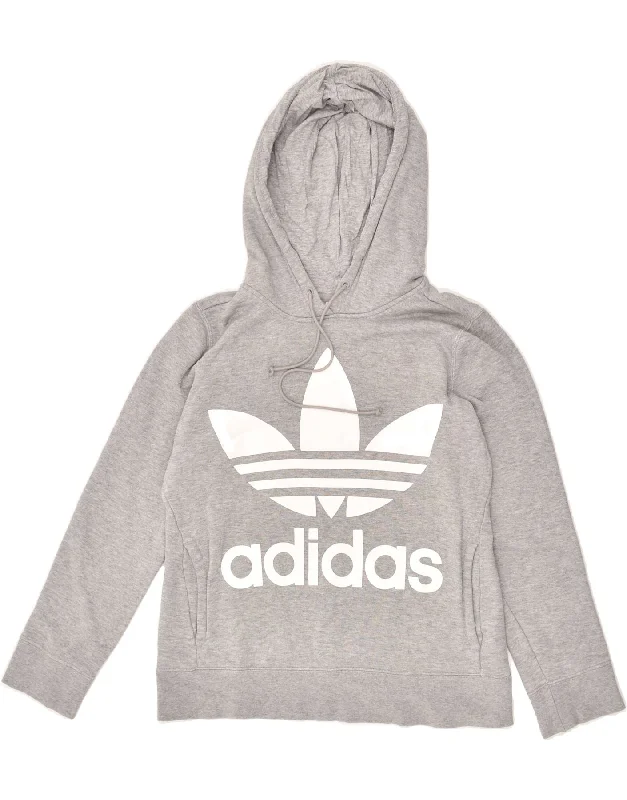 ADIDAS Womens Oversized Graphic Hoodie Jumper UK 10 Small Grey Cotton Hoodie with Crew Neck Simple Timeless