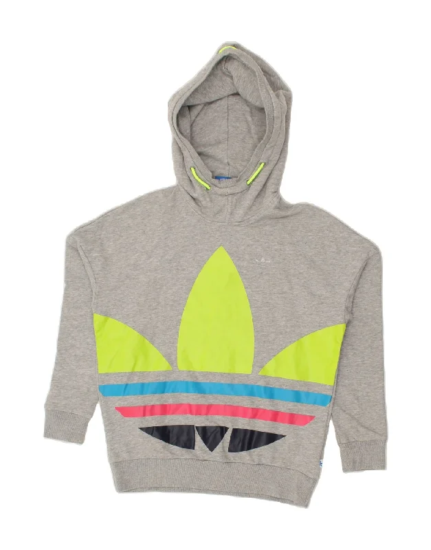 ADIDAS Womens Oversized Graphic Hoodie Jumper UK 8 Small Grey Cotton Hoodie with Applique Textured Unique