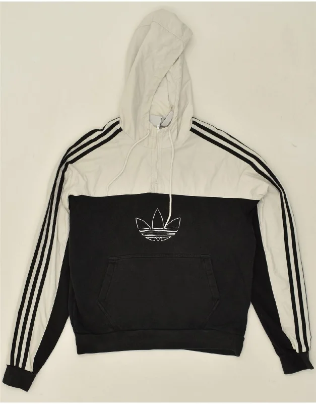 ADIDAS Womens Oversized Graphic Zip Neck Hoodie Jumper UK 10 Small Black Hoodie with Hem Raw Edge Edgy Unfinished