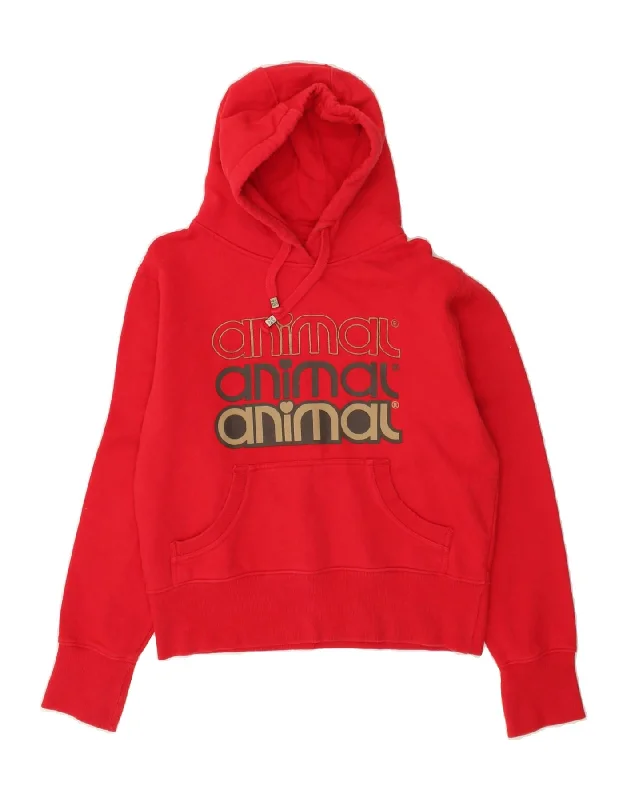 ANIMAL Womens Graphic Hoodie Jumper UK 14 Large Red Cotton Hoodie with Gradient Ombre Colorful