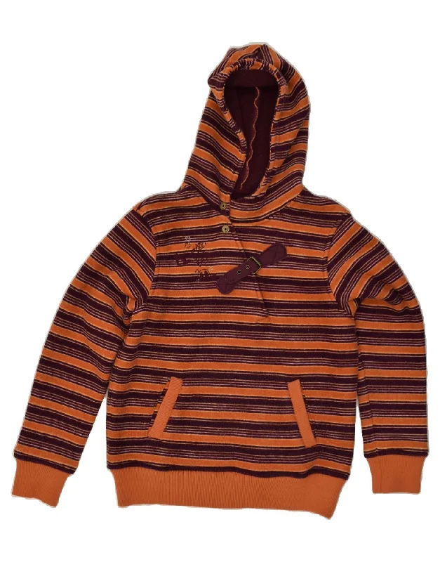 BILLABONG Womens Oversized Hoodie Jumper UK 4 XS  Orange Striped Polyester Hoodie with Camouflage Military Edgy