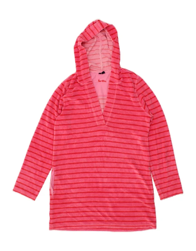 BODEN Womens Longline Hoodie Jumper UK 12 Medium Pink Striped Polyester Hoodie with Color Block Contrast Stylish