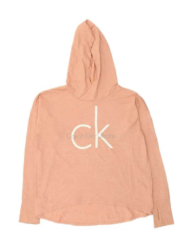 CALVIN KLEIN JEANS Womens Graphic Hoodie Jumper UK 10 Small Beige Hoodie Jacket Zipper Layering