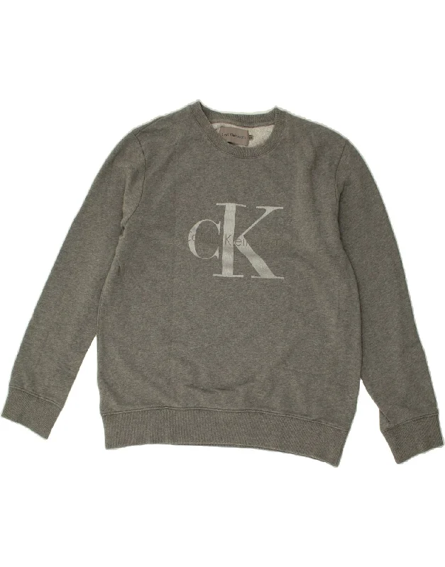 CALVIN KLEIN JEANS Womens Graphic Sweatshirt Jumper UK 20 2XL Grey Hoodie with Reflective Safety Nightwear