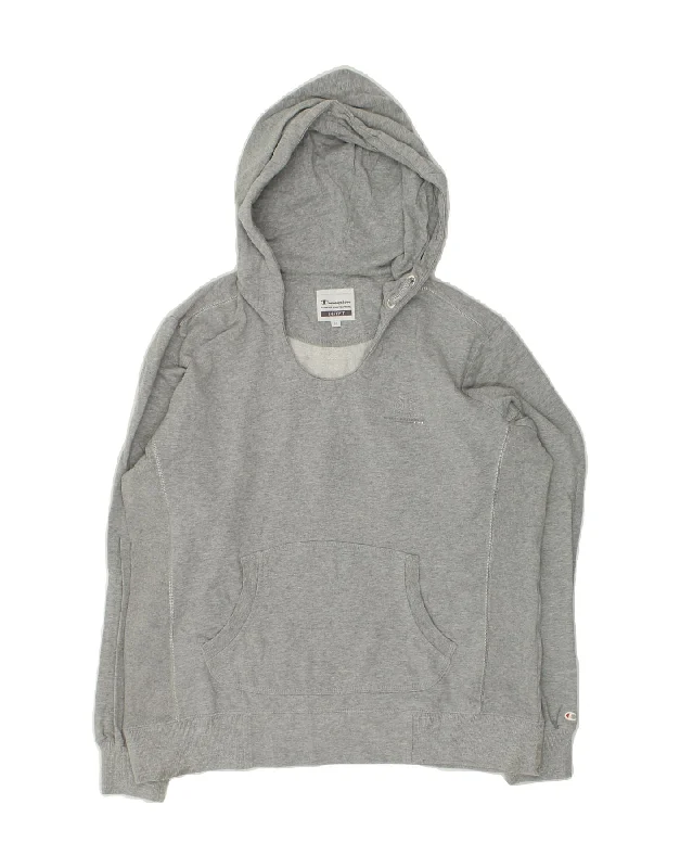 CHAMPION Womens Easy Fit Hoodie Jumper UK 14 Medium Grey Flecked Cotton Hoodie with Crew Neck Simple Timeless