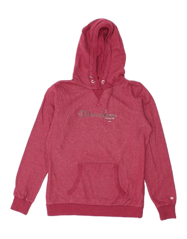 CHAMPION Womens Graphic Hoodie Jumper UK 14 Medium Pink Cotton Cotton Hoodie Fleece Lining Warmth