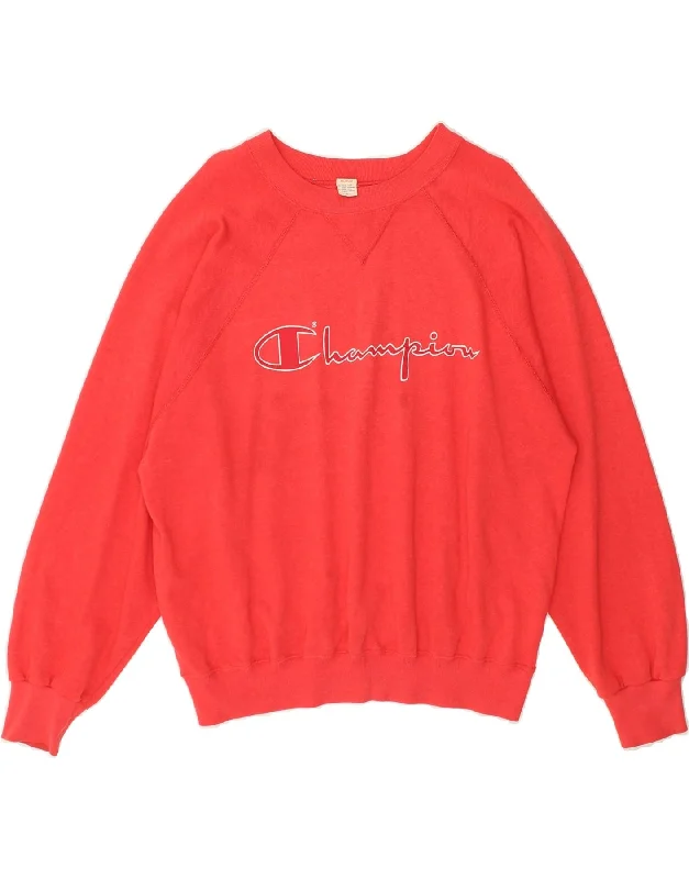 CHAMPION Womens Graphic Hoodie Jumper UK 14 Medium Red Cotton Hoodie with Print Artistic Unique