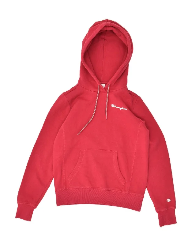 CHAMPION Womens Graphic Hoodie Jumper UK 6 XS Red Hoodie with Full-Zip Functional Layering