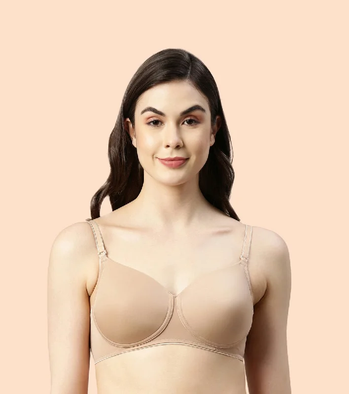 Enamor Dope Dye F165 Ecolite Fabric Smooth Support Bra for Women - Padded, Wirefree and High Coverage - Honey Beige Soft Cotton Bra