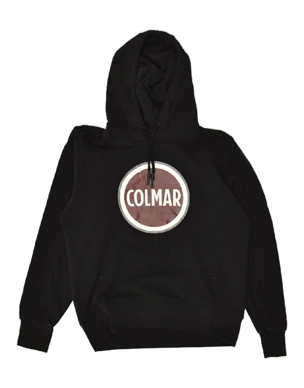 COLMAR Womens Graphic Hoodie Jumper UK 16 Large Black Cotton Hoodie with Ribbed Cuffs Snug Fit Comfort