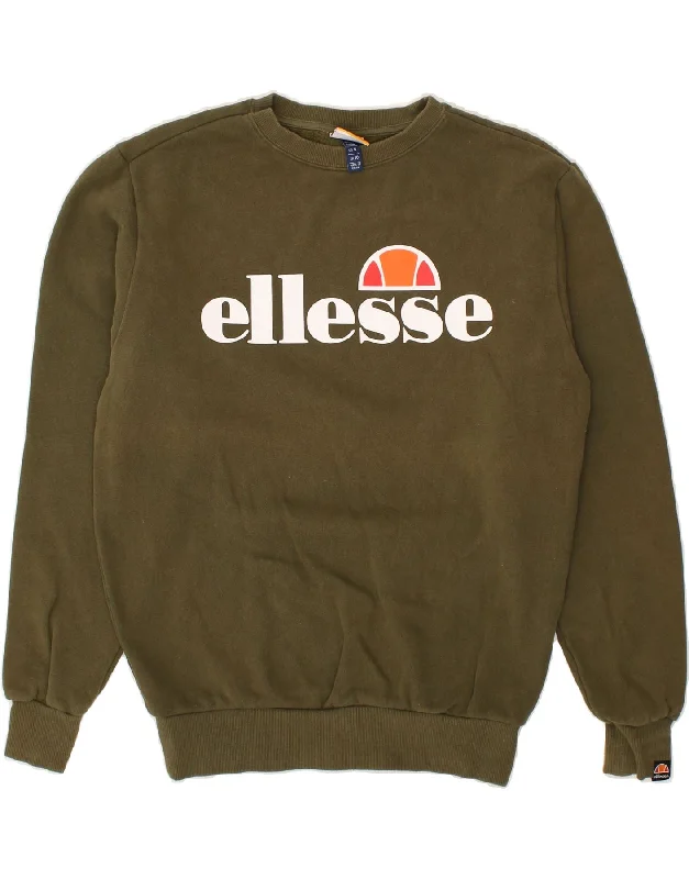 ELLESSE Womens Graphic Sweatshirt Jumper UK 10 Small Khaki Cotton Hoodie with Fur Luxurious Winter ELLESSE Womens Graphic Sweatshirt Jumper UK 10 Small Khaki Cotton Hoodie with Fur Luxurious Winter