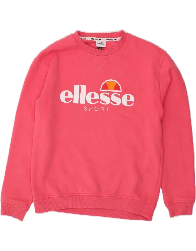 ELLESSE Womens Graphic Sweatshirt Jumper UK 12 Medium  Pink Cotton Hoodie with Neon Bright Vibrant